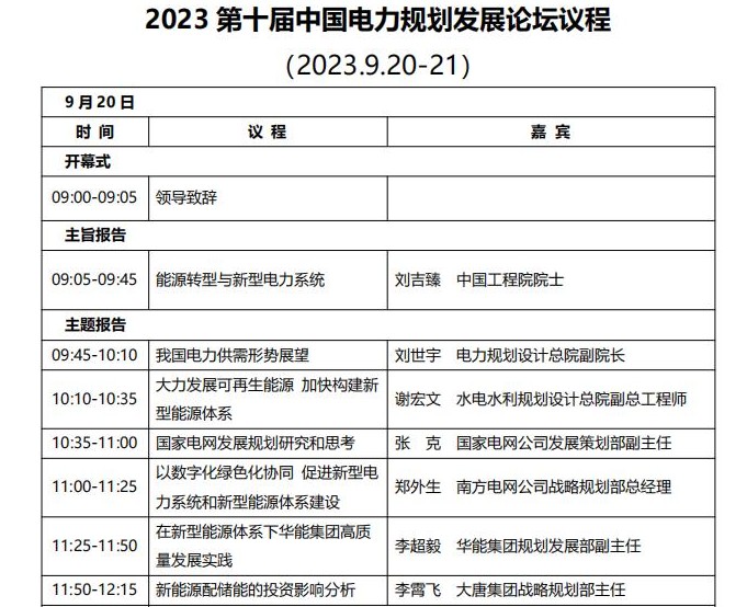 2023中國(guó)電力規(guī)劃發(fā)展論壇議程公布！嘉賓、演講題目一文盡覽